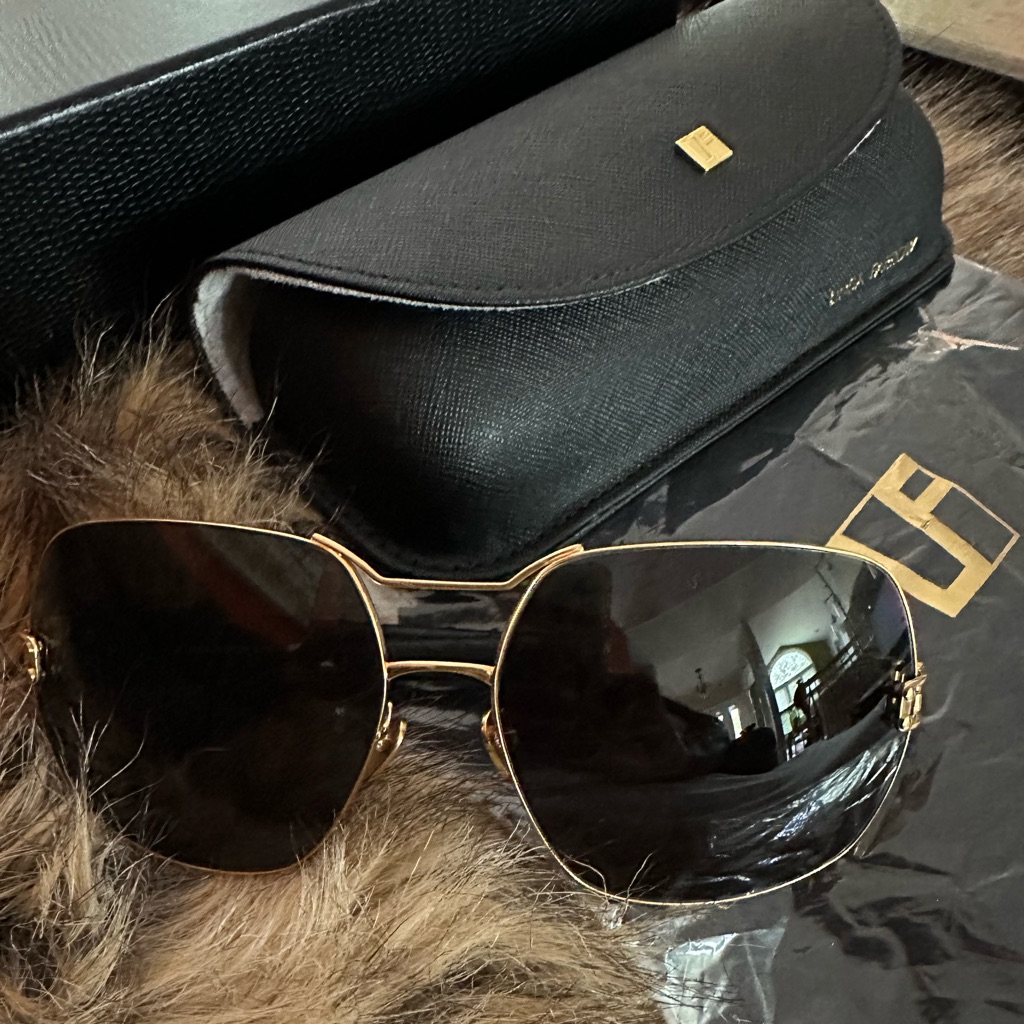 Linda Farrow Lfl/77/1 Unisex Gold Black Metal Aviator Cat 3 Snakeskin Sunglasses